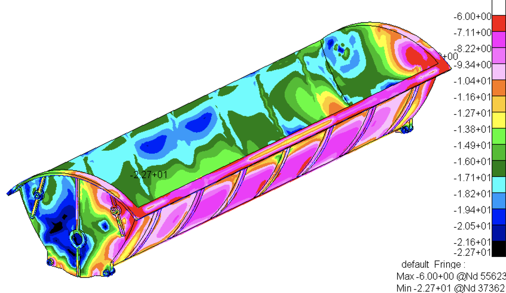 FEA safety factor contour plot, structural connection detail