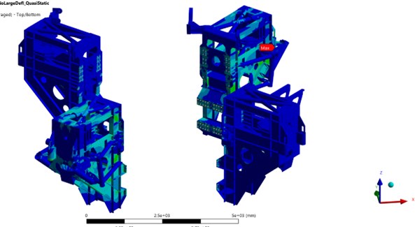 Two-view FEA of a drilling-equipment latched assembly under ultimate load