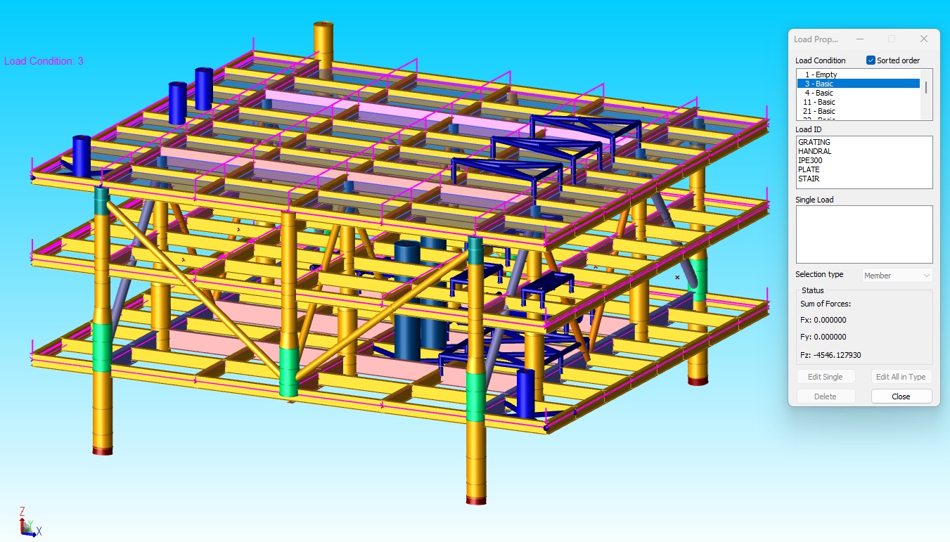 SACS structural model, offshore platform inplace analysis
